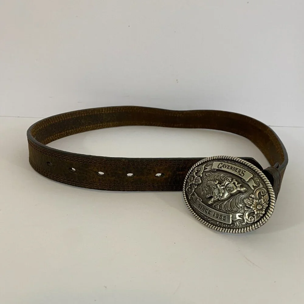 Cavender’s Boys Oval Buckle Rodeo Brown Leather Belt Size 28 Western Cowboy